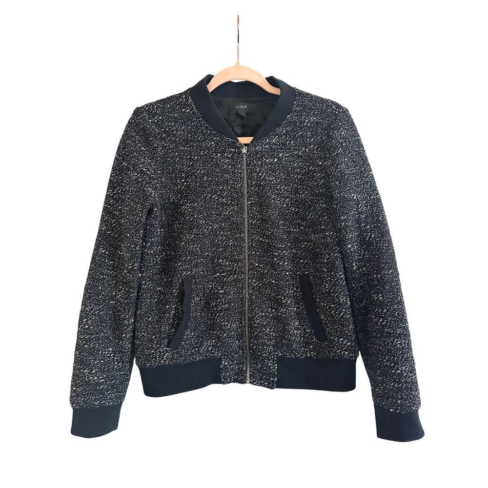 J CREW Black Charcoal Boucle Bomber Wool Blend Jacket Preppy - Women’s Sz 4